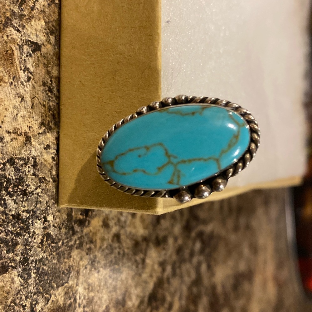 Genuine Turquoise, handcrafted and sterling silver adjustable ring